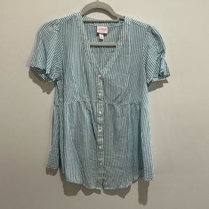 Isabel Maternity Top. Blue and white striped, size small